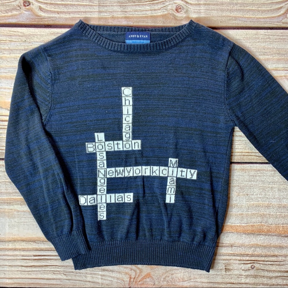 Andy &‎ Evan navy cities crossword sweater size 6